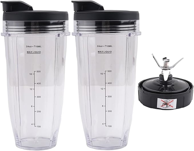 A67Z 24Oz Cups With To-Go Lids 7 Fins Extractor BladeCompatible For Ninja Auto IQ BN801 SS101 BL480-30 BL641 BL642-30 Blender