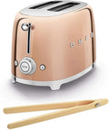 Smeg TSF01RGUS 50's Retro Style Toaster Bundle with Bamboo Tongs - (Rose Gold) 2 Slice