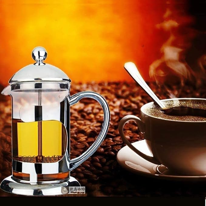 French Press Coffee Maker | Stainless Steel Coffee Press Pot Layer Filters for Pour Over Brewing | Borosilicate Glass (Clear)