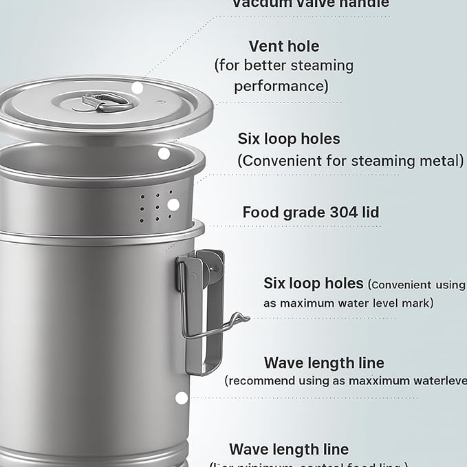 3-in-1 Camping Rice Cooker &amp Steamer Pot – 304 Stainless Steel Outdoor Cookware with Strainer Lid &amp Foldable Handle – Portable Travel Cooking Pot for Hiking Backpacking Campfire Cooking