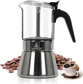 Stovetop Espresso Maker 6Cup 240ml Classic Moka Pot Crystal Glass-top &amp Stainless Steel Coffee Maker Mocha Pot Greca De Cafe Cuban and Italian Coffee Maker for Cafetera Cubana