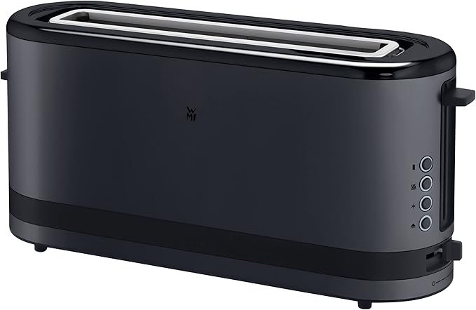 WMF Long Slotted Toaster 2 Slice with Bread Holder Narrow Toaster XXL Bagel Function 7 Roasting Levels 900 W Stainless Steel Matte Black