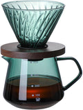 Pour Over Coffee Maker Set 600ML Glass Carafe Coffee Server with Dripper Set V60 Glass Coffee Filter with Wood Base for Home Office Gift 1-4 Cups