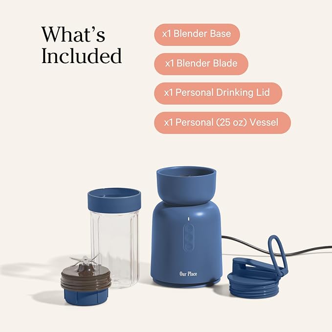 Our Place Splendor Blender - 1000W High-Power | Ultra-Sharp Blades | 2 Blending Modes | Includes 25 oz Personal Cup and Drinking Lid Set | Smoothies Shakes &amp More | Blue Salt