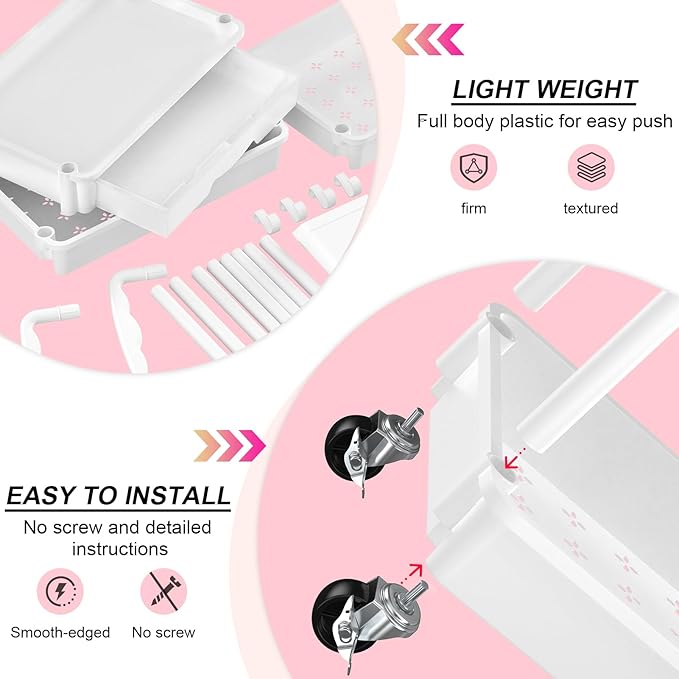 Goovilla 4 Tier Rolling Utility Cart Organizer with Removable Drawer Stable and Sturdy White Rolling Storage Carts with 2 Lockable Wheels for Bathroom Kitchen Snack Craft Makeup Baby Essentials