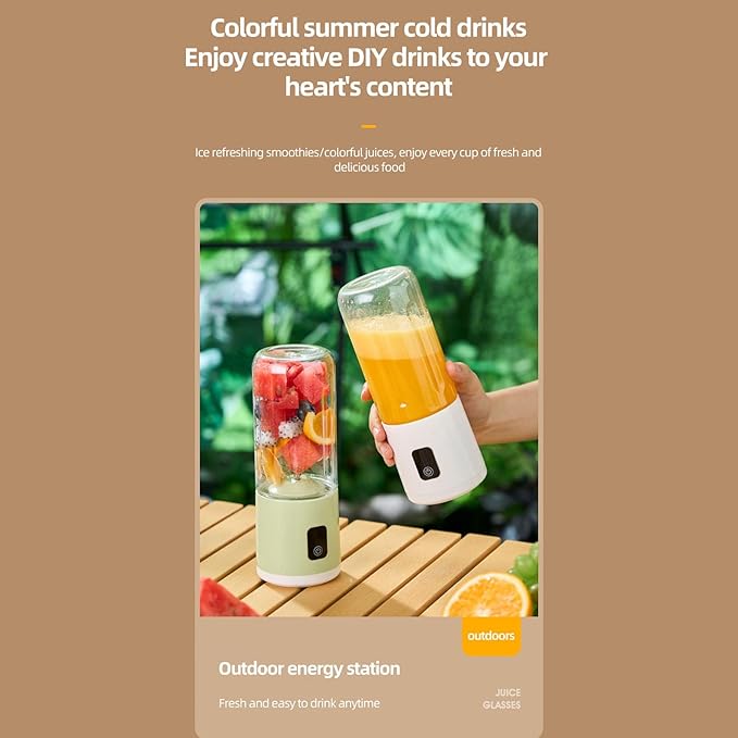 Portable Blender 500ml Cordless Personal Size Blender Cup Electric USB Juicer Mixing Fruit with 1500mAh Battery for Shakes and Smoothies (White)
