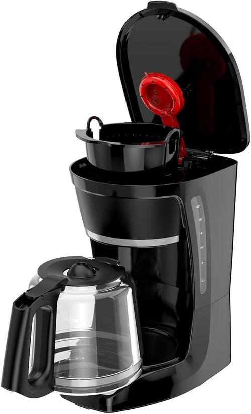 12-Cup Programmable Coffee Maker with Glass Carafe Strength Selector Mid-Brew Access Auto Shut-Off and Keep Warm Function Black