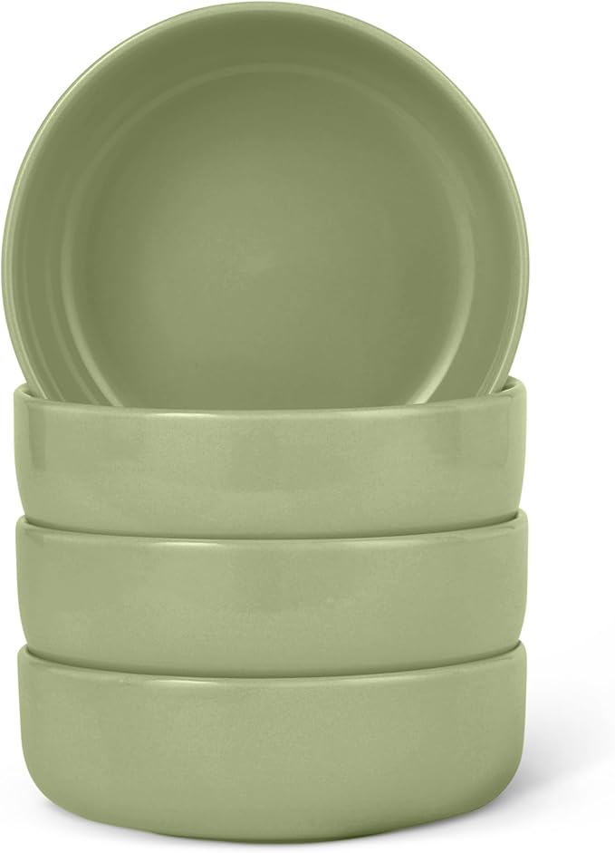 Amazon Basics Glazed Stoneware Bowls 4-Piece Set Microwave and Dishwasher-Safe 20 oz. Capacity 5.5 in. Olive