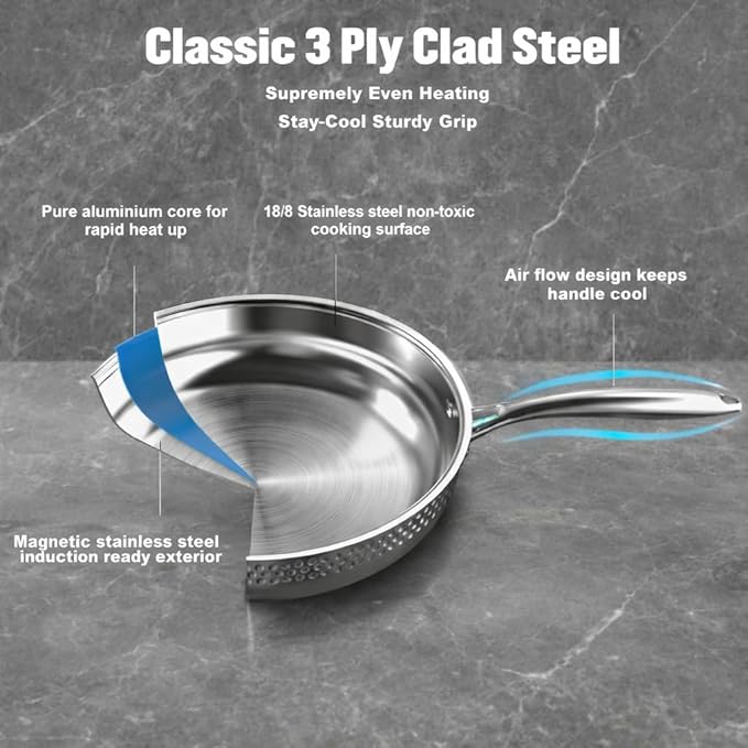 imarku 14-Piece Stainless Steel Cookware Set Tir-Ply Pots and Pans Set with Lids Induction Compatible Oven Safe to 500°F Non-ToxicDishwasher Safe Ideal Gift for Home Cooking Women