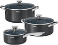 Induction Cookware Set 6-Piece Stackable Kitchen Cooking Pots Set 6qt 4.8qt &amp 2qt Pots with Lids Dishwasher Safe &amp Oven Safe Compatible with All Stoves Black