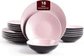 Stoneware Two-Tone Colors Life 18pc Dinner SetOutside Shiny Black + Inside Matte Glaze Rose