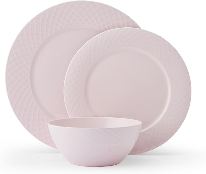 Miksa Trellis Pink Bone China Chip Resistant Lightweight 12 Piece Dinnerware Set Service for 4