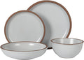 16 Piece Terracotta Dinnerware Set – Matte Ceramic Plates and Double Bowls with Raw Rim Microwave &amp Dishwasher Safe Service for 4 (Matte White)