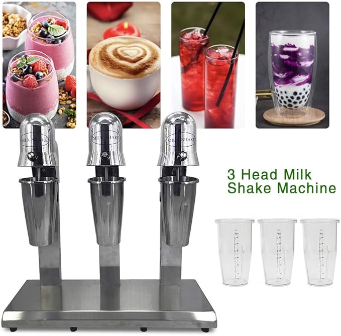 Milkshake Maker Commercial Electric Milkshake Maker 110V 18000rmp 3-Head Drink Mixer Machine Stainless Steel Tea Drink Juice Mixer with 6pcs 800ml Cups and 2 Speeds Adjustable