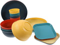 Cabilock Camping Bowl and Utensil Set Unbreakable Dinnerware Set Square Plates Bowls for Outdoor Gatherings Parties Bbq