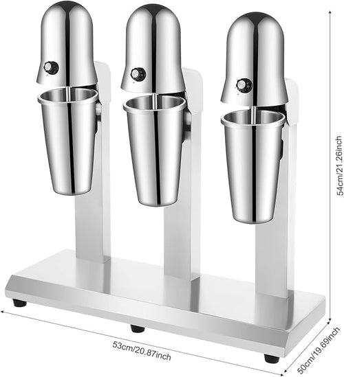 110V 180W Classic Milkshake Maker Machine with Triple Heads Drink Mixer Blender Machine 18000rpm Commercial Electric Milkshake Maker with 3 Stainless Steel Cups for Commercial and Home