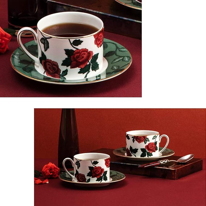 Hankook Chinaware 한국도자기 Velvet Rose Red Coffee Set Dinnerware Korean Fine Bone-China Dojagi Ceramic