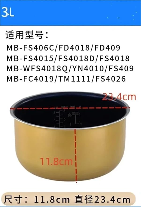 3L 4L 5L Rice Cooker Pot Liner304 Stainless Steel Inner PotCompatible For Midea(3L)