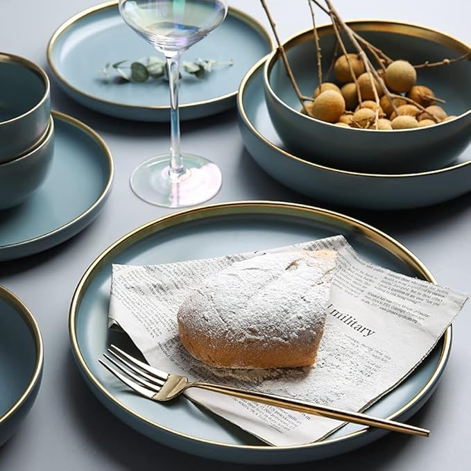 243241Pcs Ceramic Dinnerware Set Nordic Dark Green Tableware Creative European Ceramic Tableware with Bowl Plate Service for 681032