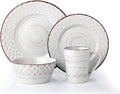 16 Piece Distressed Weave Dinnerware Set White