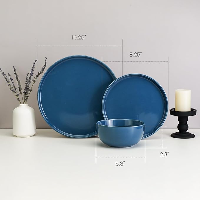 Kitchen Plates and Bowls Set Dinner Set for 4 Handpainted Dinner ware Sets Microwave Safe Plates and Bowls Sets Stone Plate Scratch Resistant (Ocean Abyss)