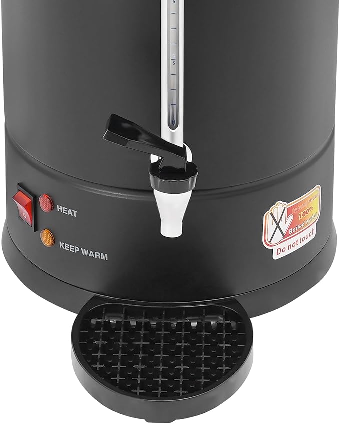Commercial Electric Coffee Pot 25L/6.6Gal Coffee Percolator with Filter and Water Collecting Tray Quick Brew Hot Beverage Dispenser Coffee Maker Hot Water Urn 1500W 110V-120V (Black)