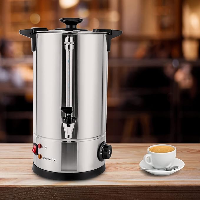 Commercial Coffee MakerStainless Steel Coffee Urn with Temperature Control Coffee Maker Hot Water Urn for Catering (Black+Silver 10L)