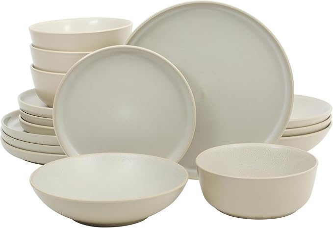 Gibson Elite Tribeca Loft 16-Piece Dinnerware Set – Matte Cream and White Reactive Glaze Stoneware Double Bowl Round Plates and Bowls – Modern Neutral Tableware for 4 Dishwasher &amp Microwave Safe