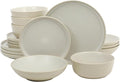 Gibson Elite Tribeca Loft 16-Piece Dinnerware Set – Matte Cream and White Reactive Glaze Stoneware Double Bowl Round Plates and Bowls – Modern Neutral Tableware for 4 Dishwasher &amp Microwave Safe