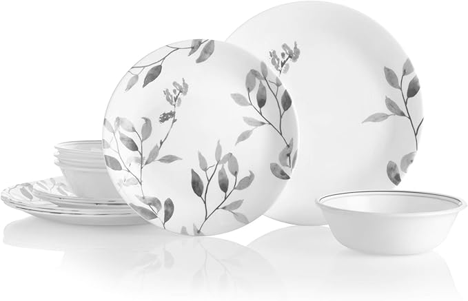 Corelle Boutique Misty Leaves 12-Piece Dinnerware Set Service for 4