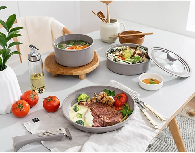 Hanssam Titanium coating hands free organic Pot Cookware Set of 5P Gray