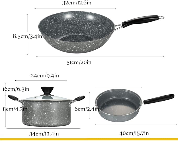Cooking Pot Non Stick Cookware SetsMaifan Stone Cooking Pots and PansFrying Pan and Saucepan Set Suitable for All StovesIncluding Induction3Pcs