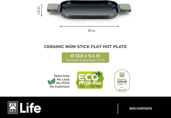 BRA COOKWARE Life 12-Piece Ceramic Cookware Set | Recycled Cast Aluminum Pots &amp Pans Set w/ 2 Pots 1 Sauté Pan 3 Pans 1 Saucepan 1 Grill 4 Lids | Ceramic Non-Stick Coating | All Stovetops
