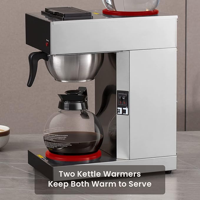 SYBO 12-Cup Commercial Drip Coffee Maker Pour Over Coffee Maker Brewer with 2 Glass Carafes and Warmers Stainless Steel Cafetera SF-CB-2GA