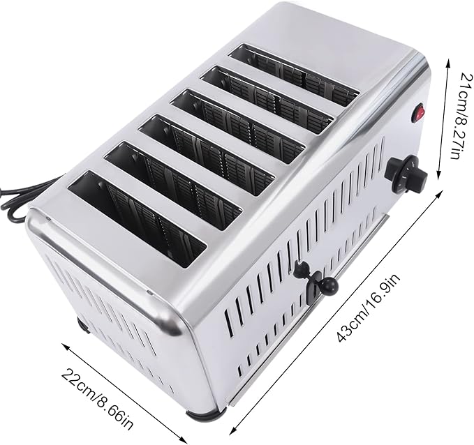 Stainless Steel Toaster 6 Slice Extra Wide Slots for Toasting Bagels Breads Waffles Countertop Kitchen Essentials Commercial Toaster Bread Baking Machine for Restaurant