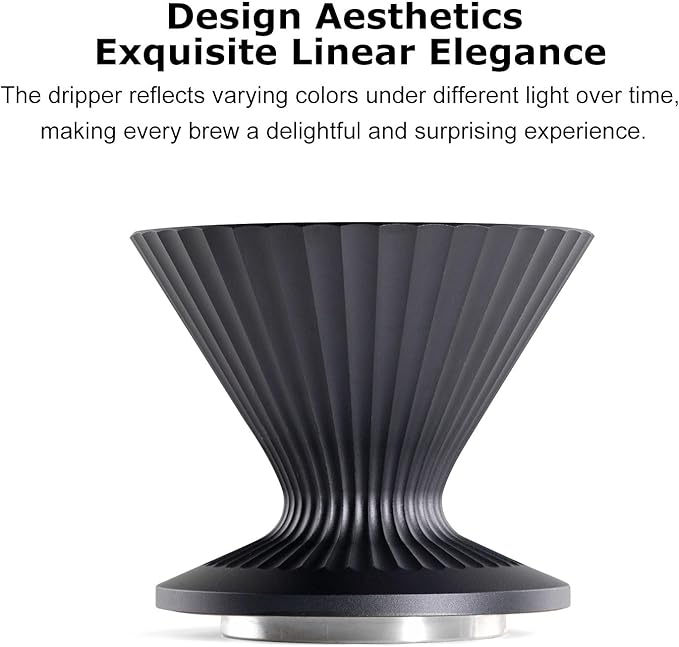 Pour Over Coffee Dripper Drip Coffee Pour Over Maker Resuable Blossom Cone Funnel Stainless Steel Metal Coffee Filter for Travel Camping Office Home Coffee Maker Brew (Midnight Black)