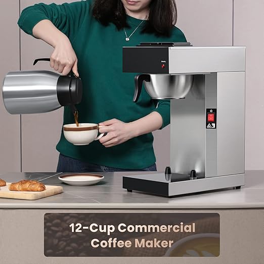 SYBO Commercial Coffee Makers 12 Cup Drip Coffee Maker Brewer with 74Oz thermal carafe Stainless Steel Cafetera SF-CB-1AA
