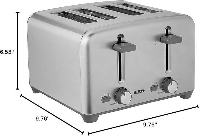 bella 4 Slice Toaster with Auto Shut Off Extra Wide Slots and Removable Drop-Down Crumb Tray with Cancel and Reheat Function For Texas Toast Large Bread &amp Bagel Stainless Steel