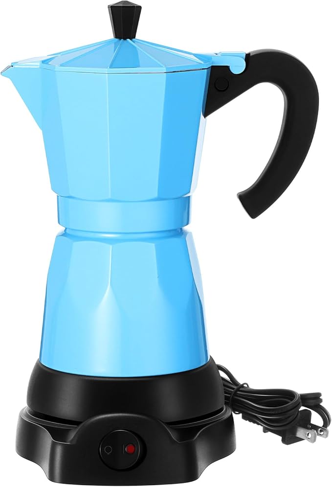 Coffee Pot 6 Cup Electric Espresso Coffee Maker Italian Moka Maker 300ml Portable Aluminum Espresso Machine Cafetera Moka Pot with Detachable Base Gift for Home Travel(Blue)
