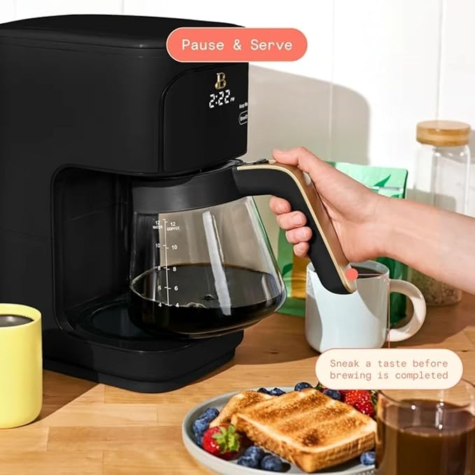 12-Cup Programmable Coffee Maker with 24h Timer &amp Brew Strength Settings Drip Brewer for Rich Flavor (Black Sesame)