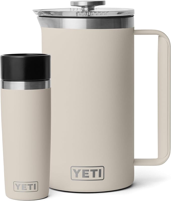 YETI Rambler 34 oz. French Press Coffee Maker (1) 16 oz Travel Bottle Stainless Steel Cape Taupe