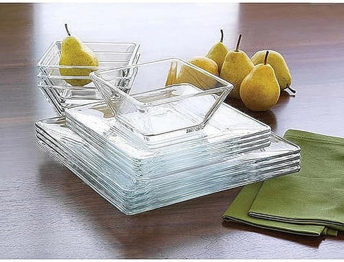 12-Piece Square Clear Glass Dinnerware Set