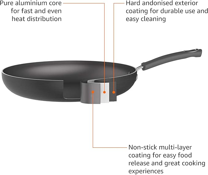 Amazon Basics Hard Anodized Non-Stick 12-Piece Cookware Set Pots Pans and Utensils Black