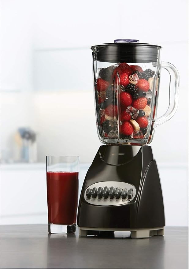 550W 12-Speed Countertop Blender with Pulse &amp Glass Jar – Ice Crusher Smoothie &amp Shake Maker BPA-Free 42oz Jar Stainless Steel Blades – Black and Red Kitchen Blender (Black)
