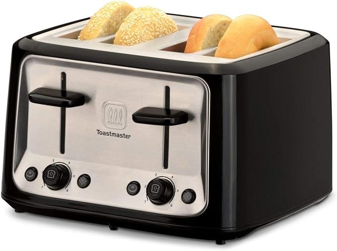 Toastmaster 4 Slice Toaster Black &amp Stainless Steel Extra Wide Bagel Slots