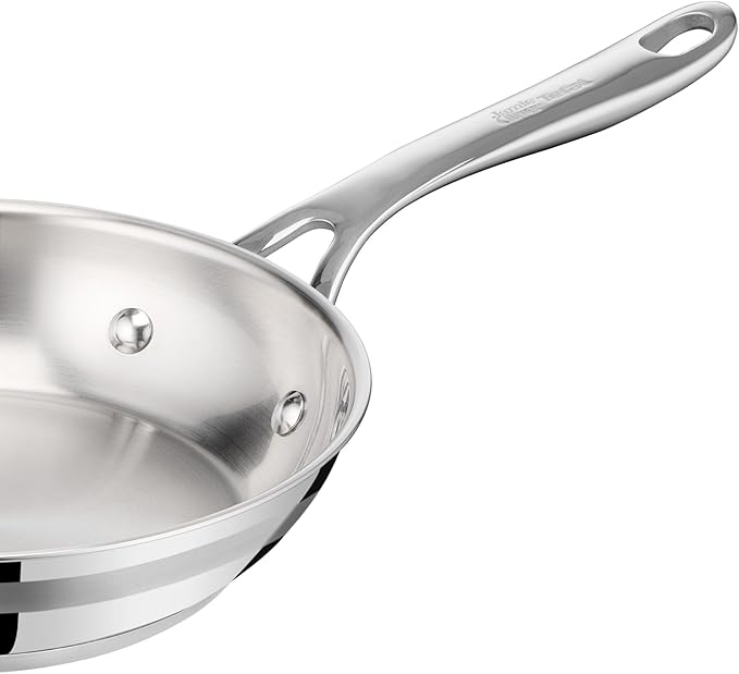 Jamie Oliver by T-fal Cook Smart 10-Piece Cookware Set Uncoated Stainless Steel Robust Fast Heating Even Cooking Riveted Handle Induction safe Oven and dishwasher safe