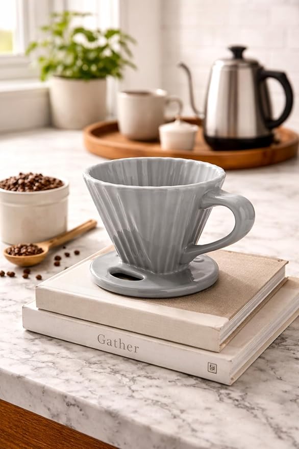 Chantal Lotus ceramic pour over coffee dripper 8 ounces Fade Grey