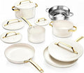Gotham Steel Modern 11 Pc Ceramic Cookware Set Elegantly Designed Pots and Pans Set Non Stick with Steamer Induction Bottom Premium Stay Cool Handles Non Toxic PFOA Free Oven &amp Dishwasher Saf