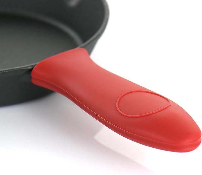 9-Piece Cast Iron Skillet Set with Lids 6/8/10 Inch Skillets &amp Red Silicone Holders Stovetop Oven Grill Multipurpose Cast Iron Cookware Set