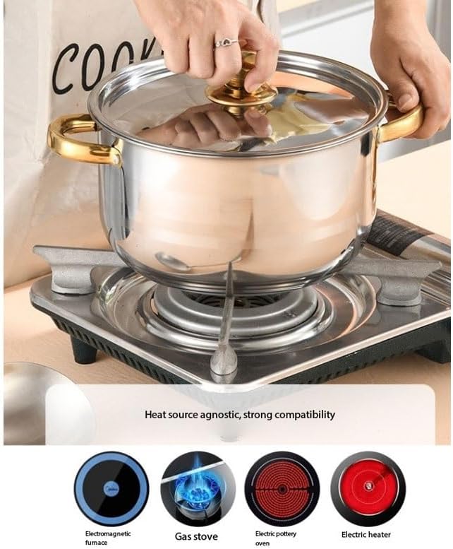 Easy to clean 10PCS Stainless Steel Set Pot 18-26cm Lid Gold Plated Ear Soup Kitchen